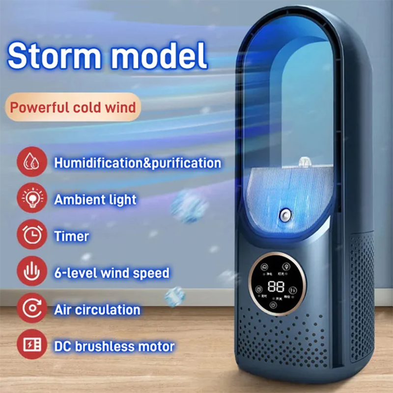 Silent air conditioning fan Portable Air cooler Fan LED Display Leafless Electric Fan 6h Timer USB charging Heater fan