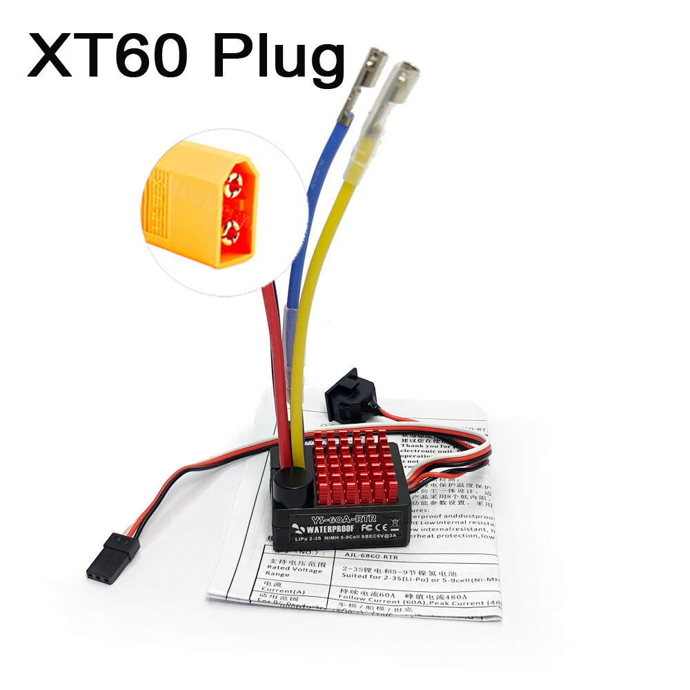 ESC Cepillado De 60A Para Coches RC – Controlador De Velocidad Con Enchufe T Y Disipador De Calor