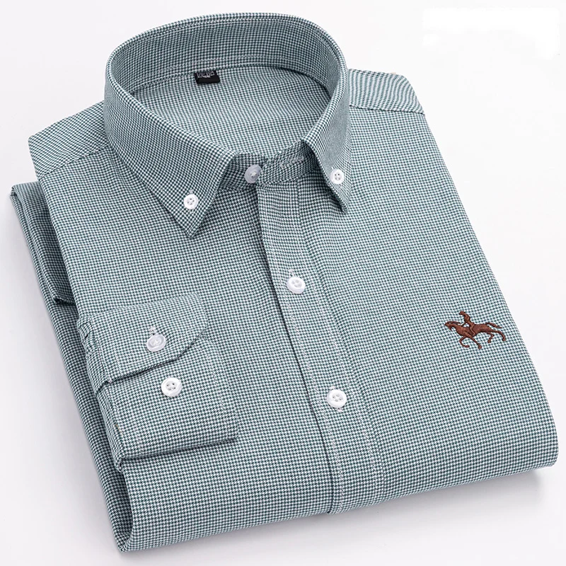 100% Pure Cotton Men Long Sleeve Dress Shirt for Oxford Shirt Men Plaid Striped Work Casual Social Shirts Male Regular-Fit S-6XL. 