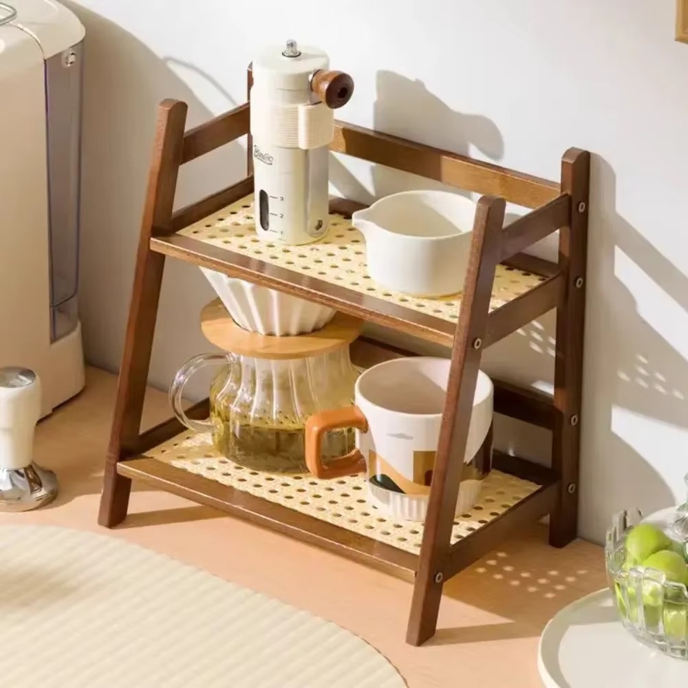 Bamboo Double Layer Rack 2-Tier Desktop Organizer Display Racks Office Stationary Office Storage Makeup Organizion for Vanity