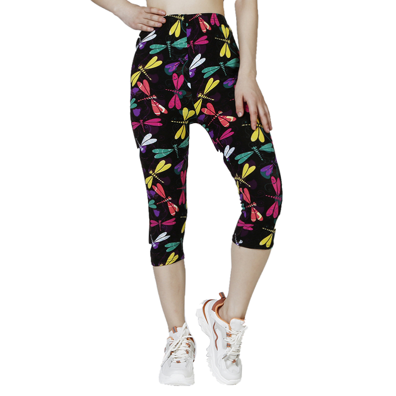 K468 New Colored Dragonfly Printed Leggings for WOMEN'S Gym Sports, Summer WOMEN'S Capris, Casual WOMEN'S Pants. 