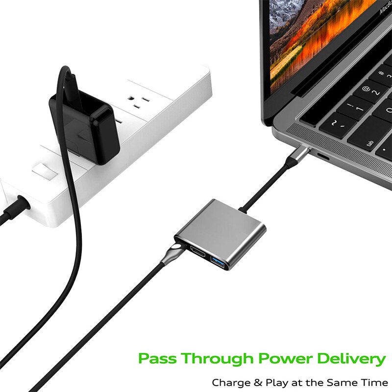 USB C HUB 3in1 Type C 3.0 to HDMI-compatible Docking Station PD Fast Charge 4K HDMI Adapter Splitter For MacBook Phone Computer. 