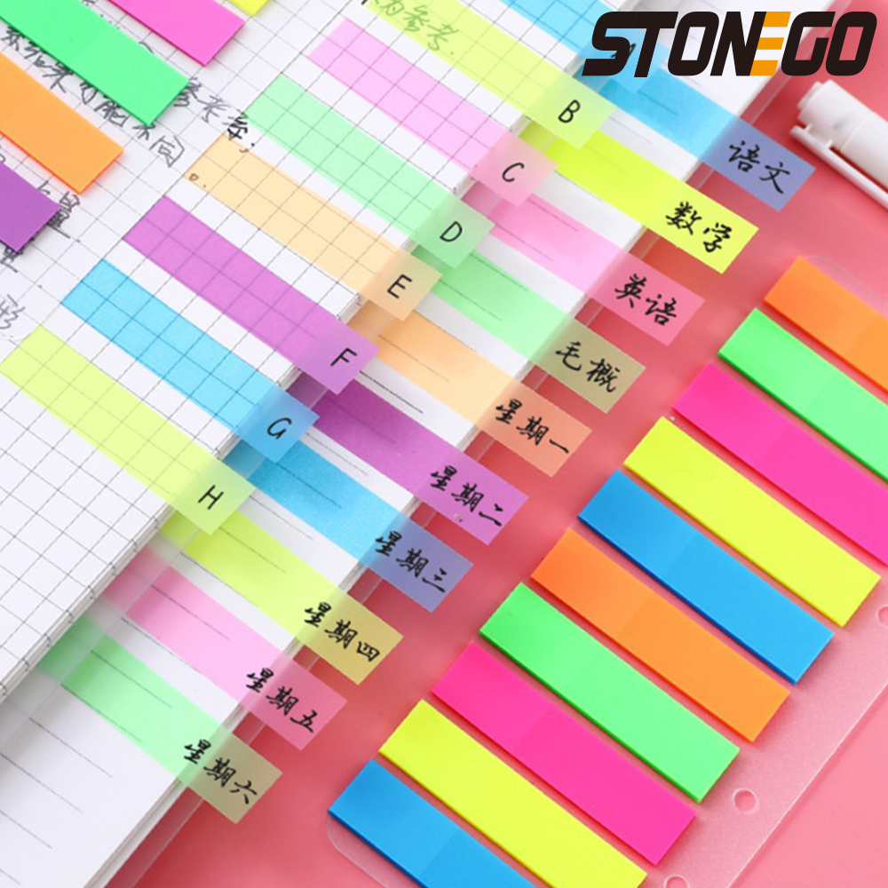 STONEGO 200 Sheets Fluorescence Self Adhesive Memo Pad Sticky Notes Bookmark Marker Memo Sticker Paper Student office Supplies. 