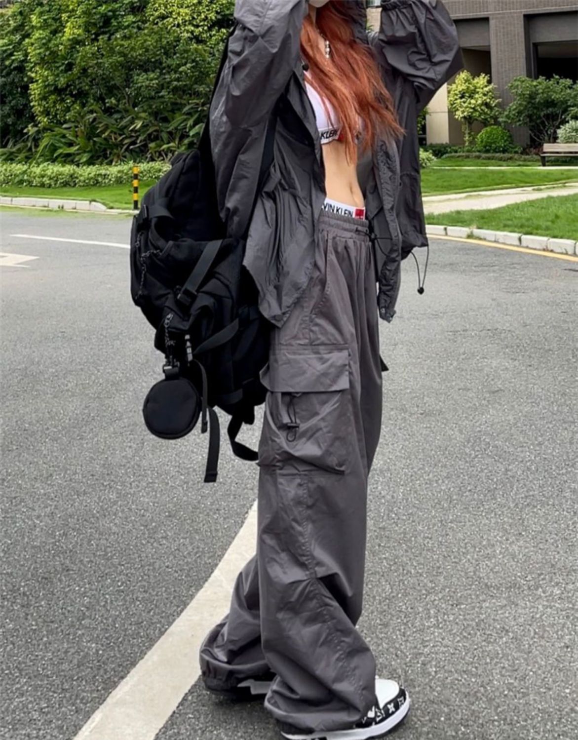 Y2K Parachute Black Pants Women Hippie Streetwear Oversize Pockets Cargo Trousers Harajuku Wide Leg Baggy Sweatpants. 