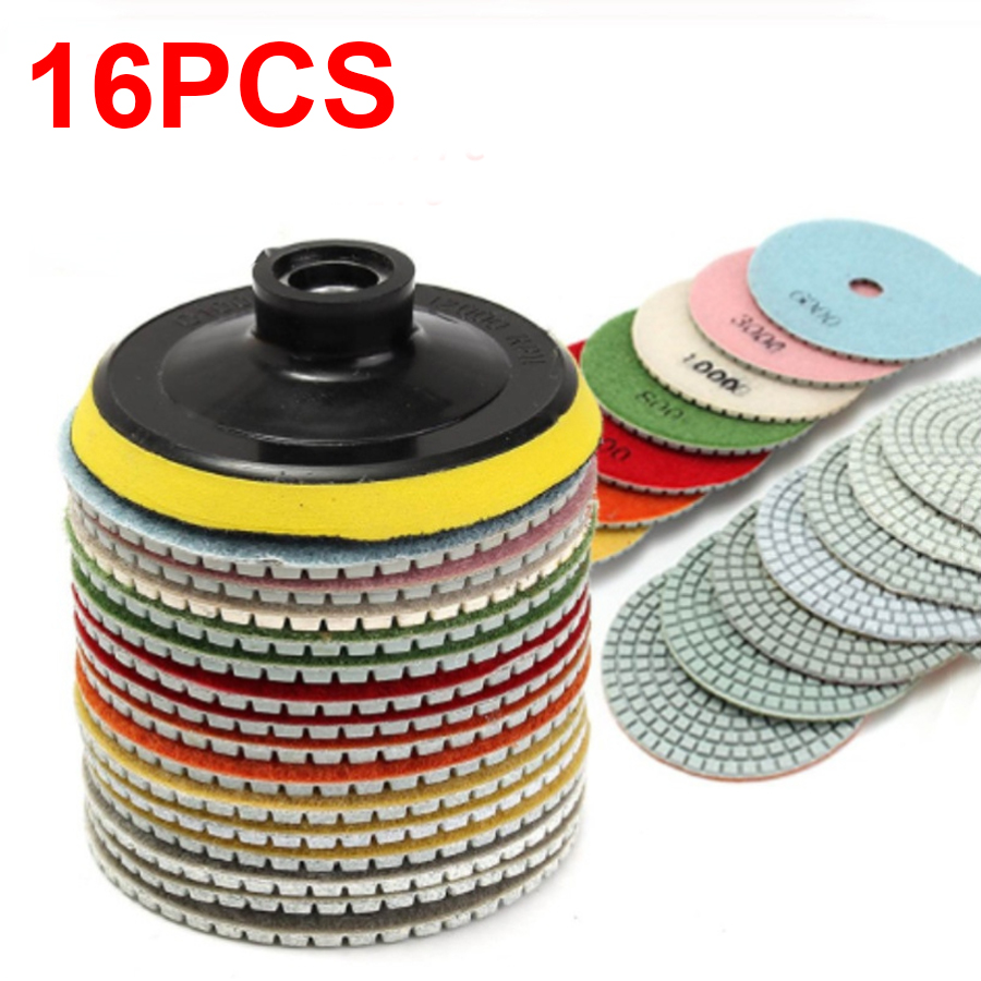 16pcs 100mm 4 inch Diamond Polishing Pads Kit Wet/Dry for Granite Stone Concrete Marble Polishing Use Grinding Discs Set