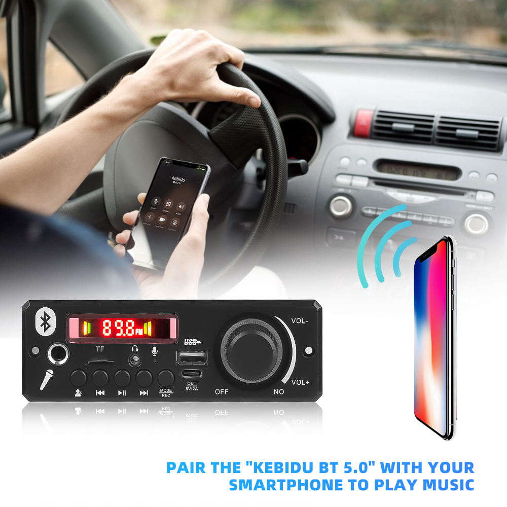 Bluetooth 5.0 MP3 Decoder Board 2*80W 160W Amplifier Audio Player 12V DIY MP3 Player Car FM Radio Module TF USB Mic Record Call. 