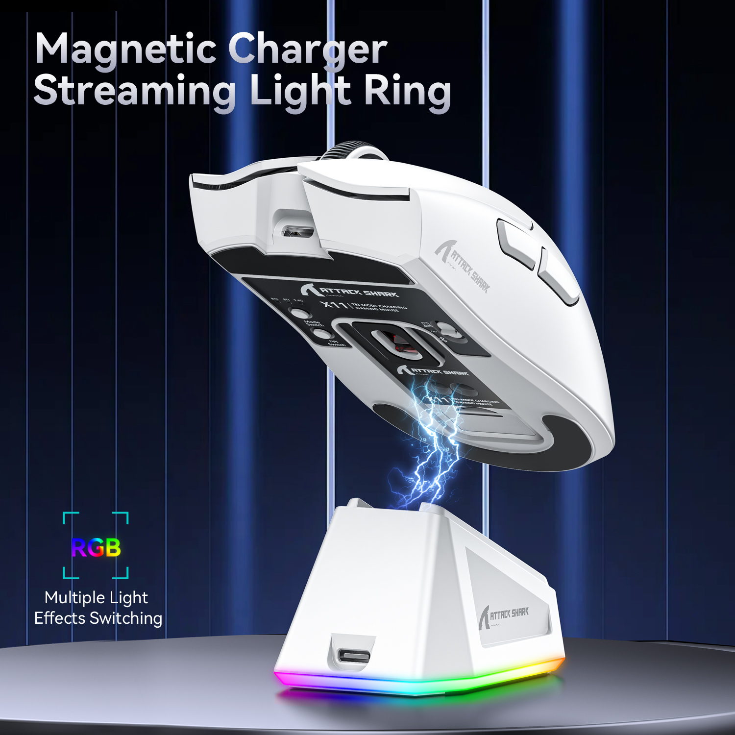 Attack Shark X11 Black Bluetooth Wireless Mouse Three Mode 2.4G PAW3311  RGB  PC Magnetic charging dock ,Gaming E-sports Mouse. 