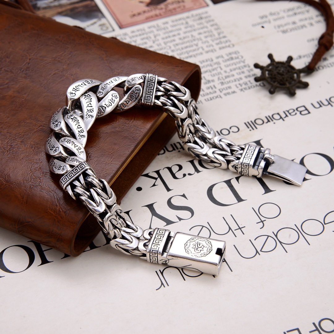 New Silver Color Bracelet Men's Original Design Retro Personality Transfer Mantra Mantra Turn Wind Jewelry. 