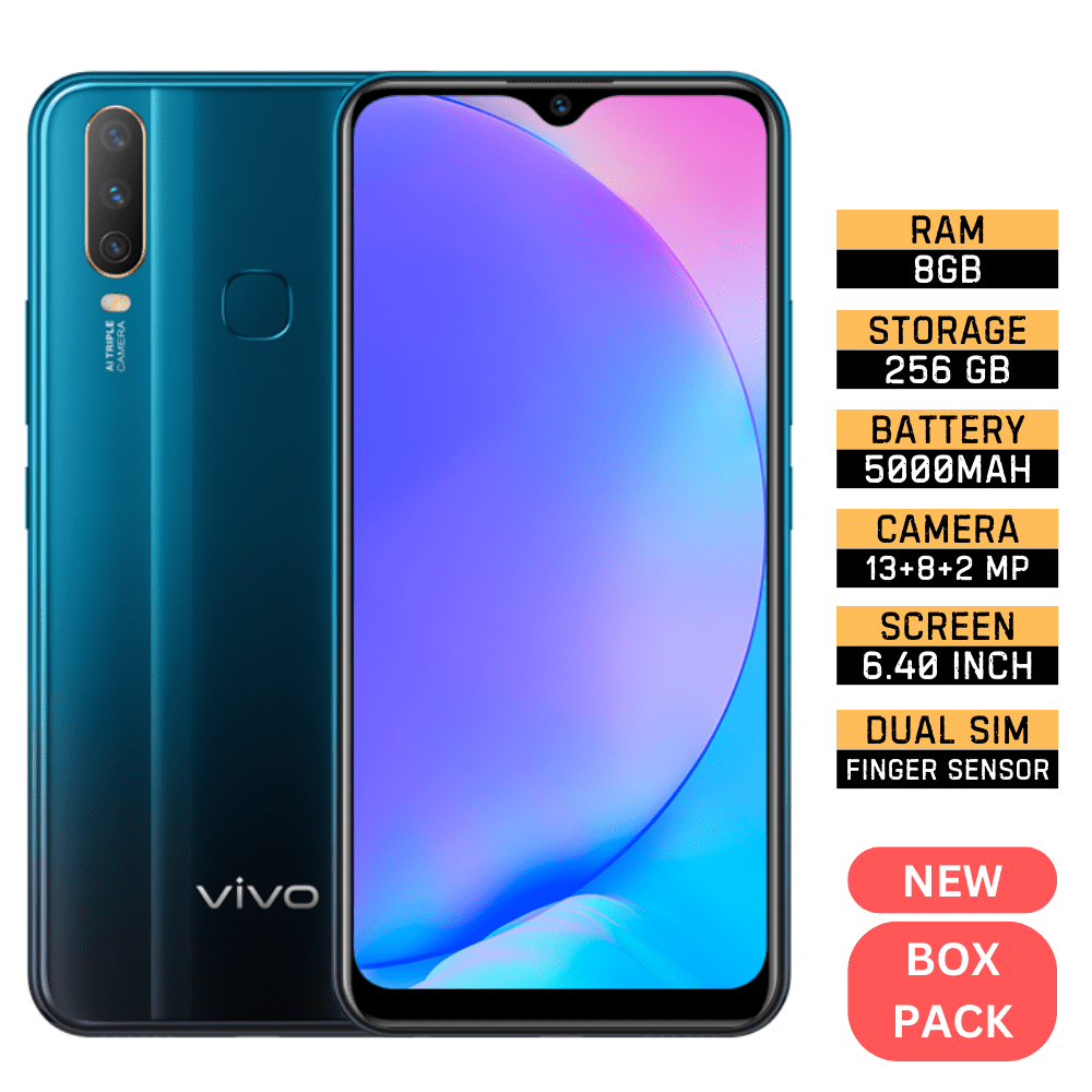 VIVO Y17 8GB 256GB FULL SET WITH BOX FREE Charger+Tempert+Back cover+hands free+BT Hands free Genuine smart mobile phone 5000mah battery