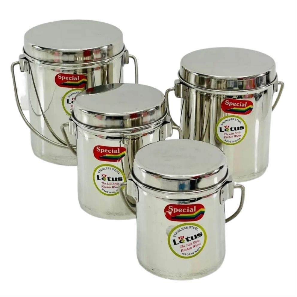 Stainless Steel Bucket/Thooku Vaali / Food & Curry Storage 4 Pcs Set Multipurpose Container