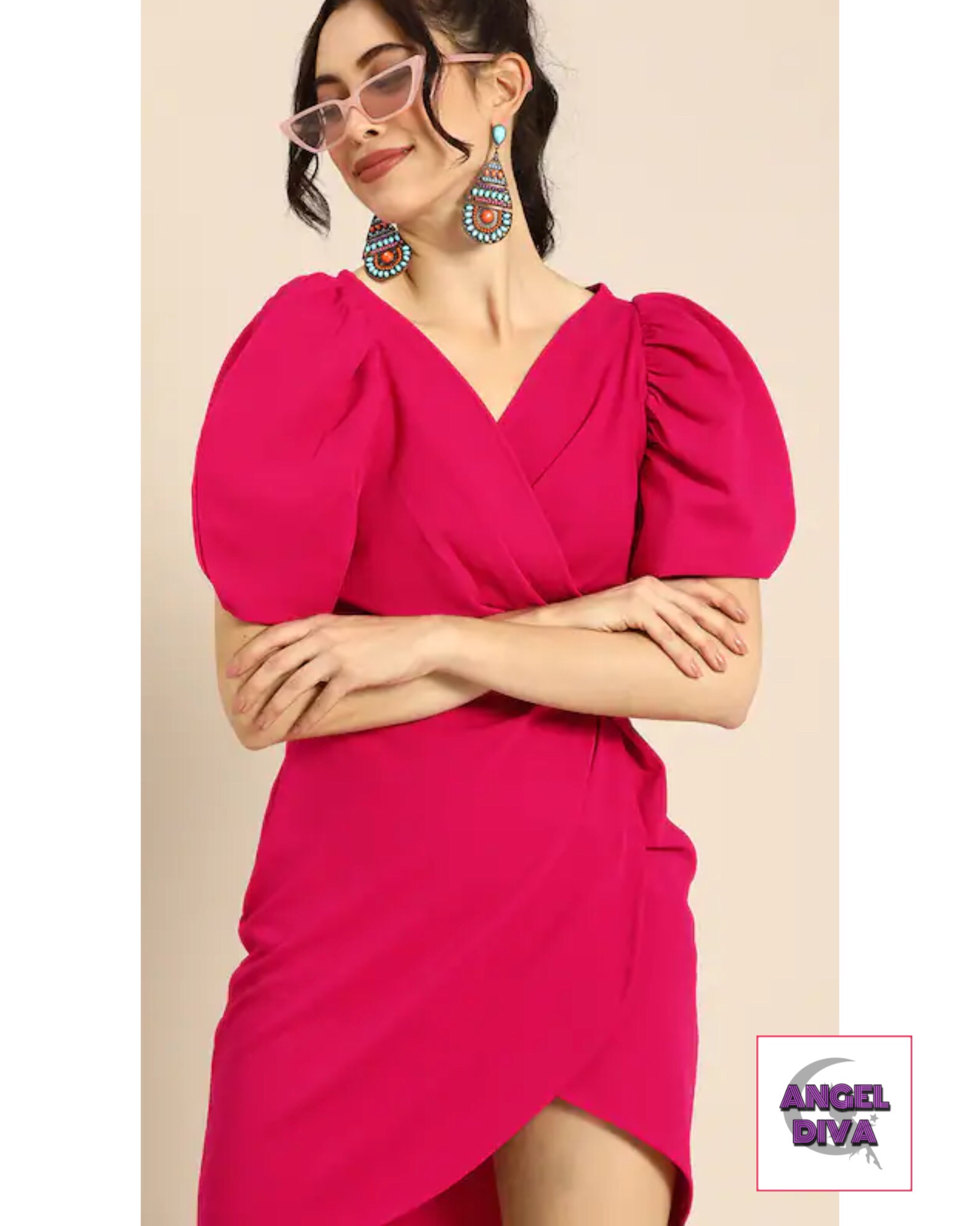 Ladies Wrap Around Party And Casual Frock Pink Colour