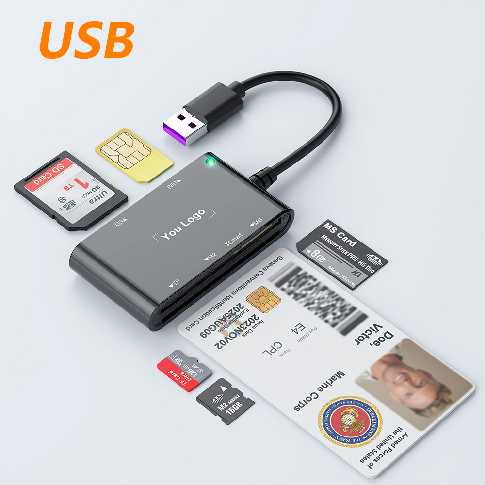 6 IN 1 Smart Multi-function Card Reader USB/Type C to Smart/MS/M2/TF ...