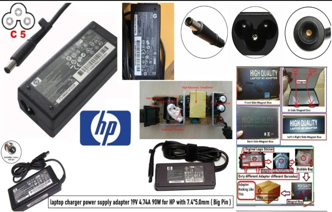 Laptop Charger/ Laptop Power Adapter HP  ( Origina l Power Adapter 19V 4.74A 90W 7.4*5.0mm AC Laptop Adapter Notebook Power Supply For HP Pavilion DV3 DV4 DV5 DV6 Charge Adapter Charging Device. 