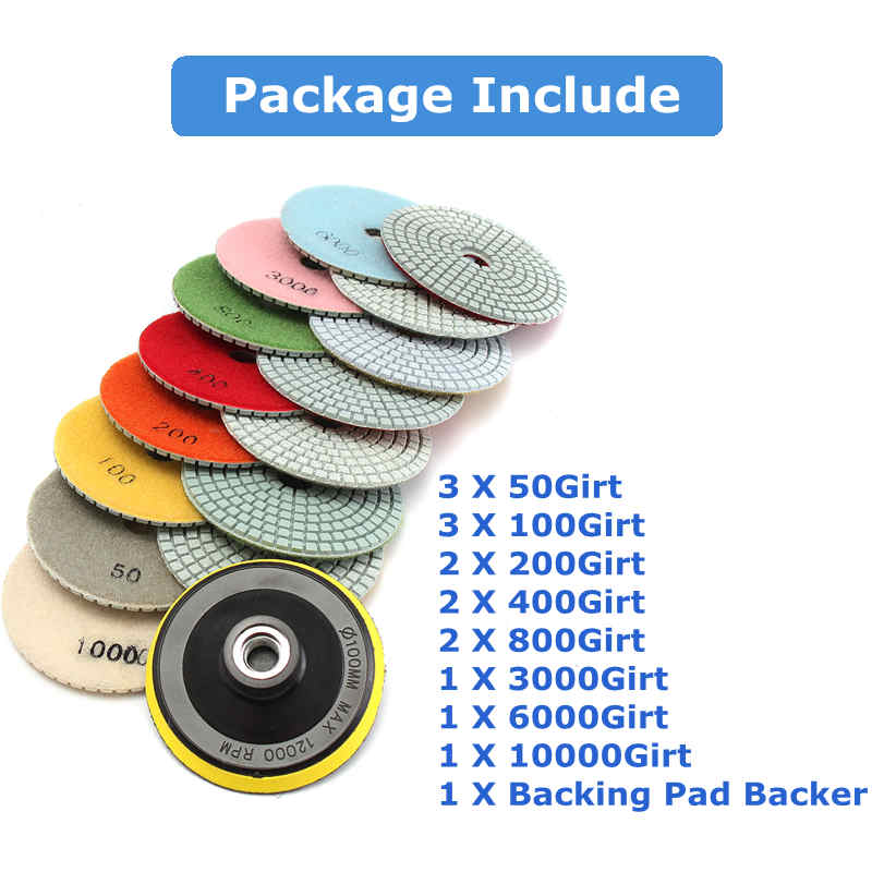 16pcs 100mm 4 inch Diamond Polishing Pads Kit Wet/Dry for Granite Stone Concrete Marble Polishing Use Grinding Discs Set. 