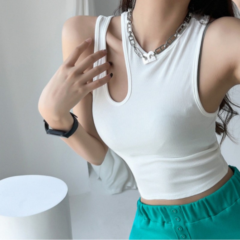 Women Tank Crop Tops Seamless Underwear Female Streetwear Hollow Tops Sexy Lingerie Sports Intimates Padded Camisole Summer. 