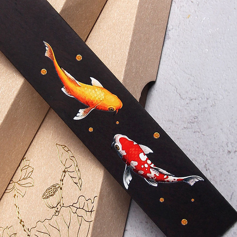 Chinese Style Retro Painted Koi Carp Wooden Bookmark Tassel Pendant Creative Book Mark Students Supplies Stationery Accessories. 