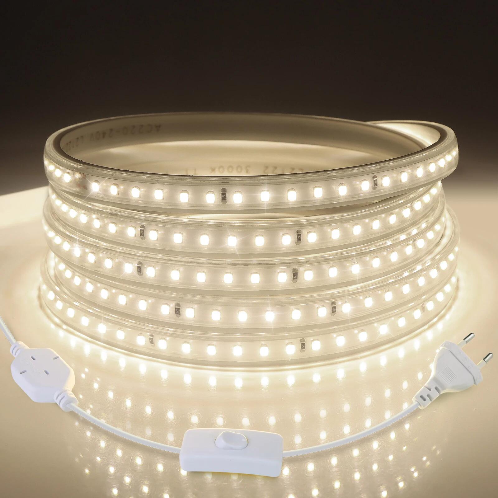 Led Strip Light Button 1-15M LED Light Strip Push Button Switch 220V Strip Lamp EU Power Plug ...