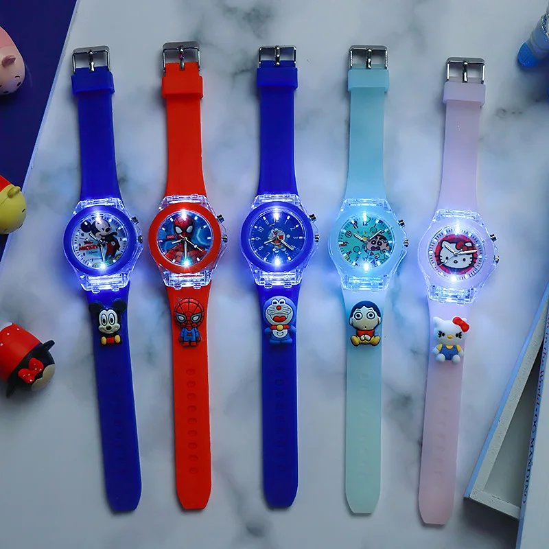 Disney Mickey Children Watches Girls Color Light Source Silicone Princess Elsa Kids Watch Boys Gift Clock Wrist. 