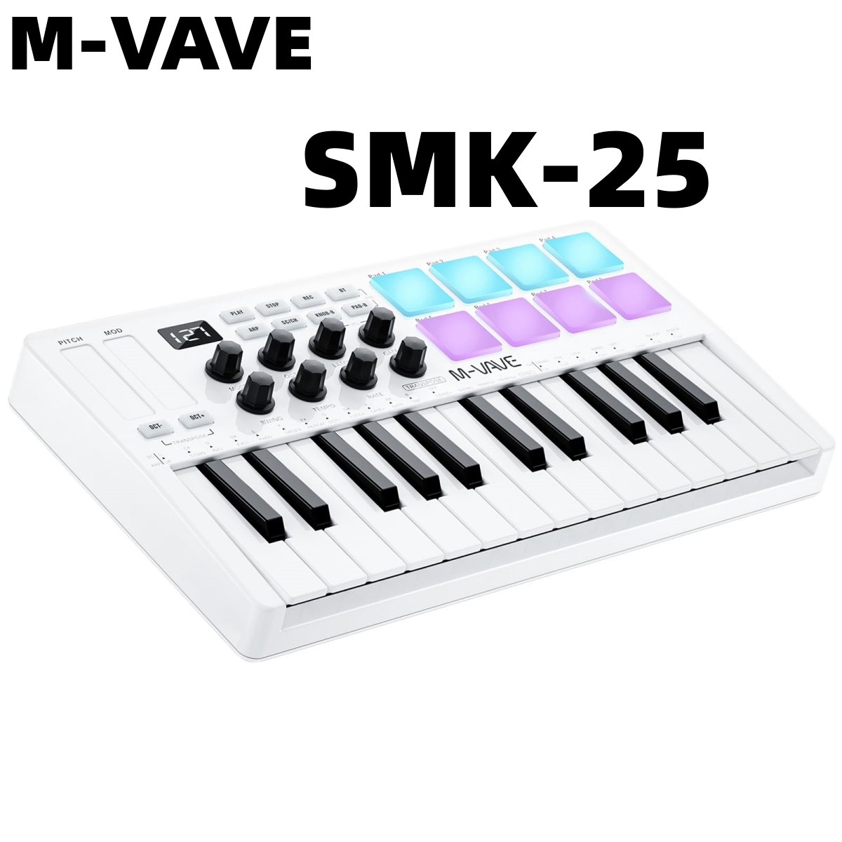 M-VAVE SMK-25 II MIDI Pad Controller Keyboard USB Mini 25 Key,16 RGB Drum Pads,8 Knobs and Music Production,Software Included. 