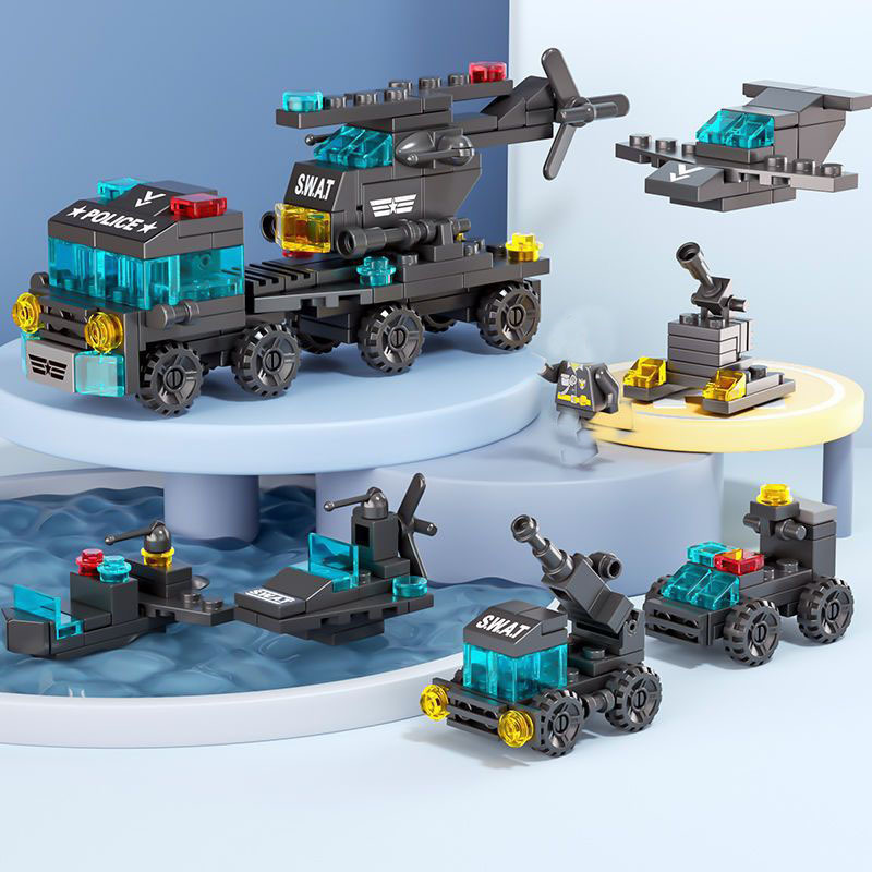 Mini size 6 In 1 Building Blocks DIY Police Car Fire Truck Castle Model ...