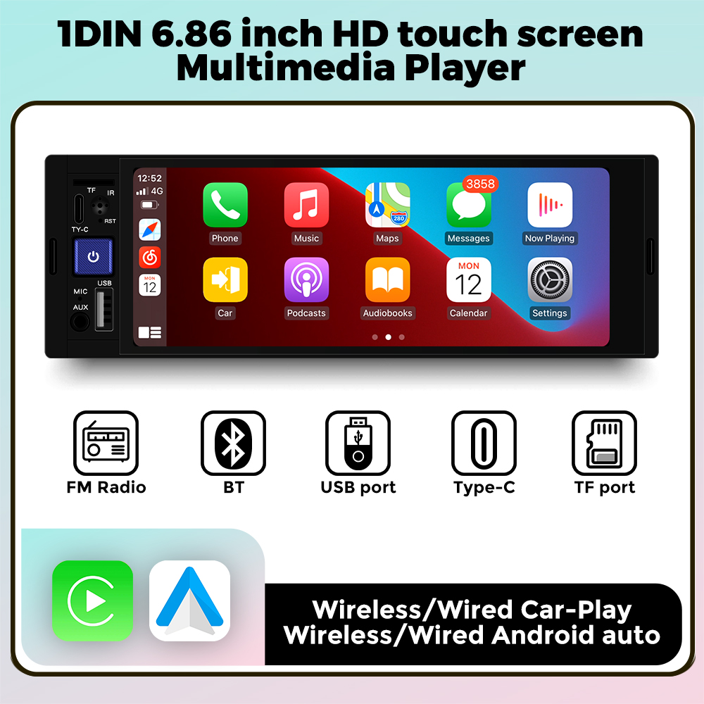 MEKEDE For VW Nissan Toyota KIA Universal 6.86" Car Radio 1 Din Stereo Multimedia Video Player GPS BT Carplay+Auto IPS Screen