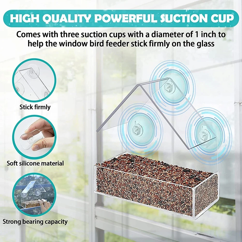 House Transparent Window Wild Bird Feeder Outdoor Removable Suction Cups Sliding Automatic Birds Feed Tray for Garden Patio Yard. 