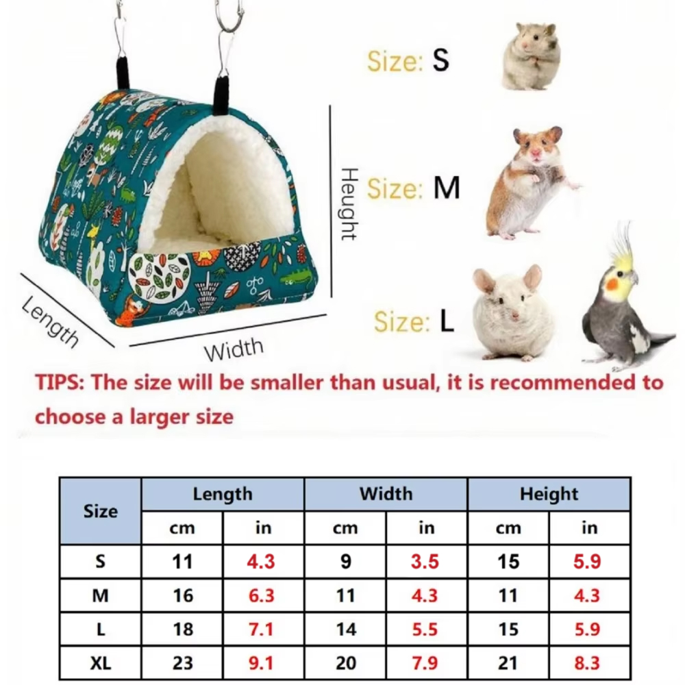 1pc Cute Print Bird Bed Mini Cage Rabbit Squirrel Mat Guinea Pig Nest Hamster House Small Animal Sleeping Bed Pet Hanging Cage. 
