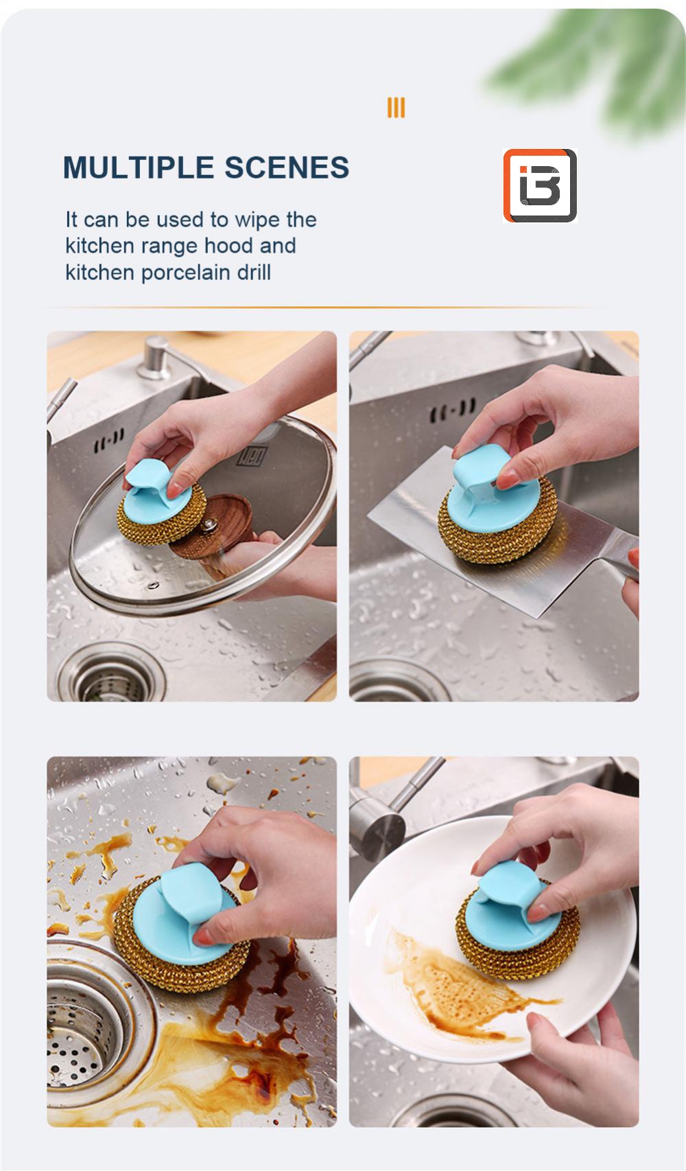 6 pcs Steel Wire Ball Brush Long Handle Pan Cleaning Brush Dishwashing Brush Stainless Steel Wire Ball Kitchen Cleaner Kitchen Tools. 
