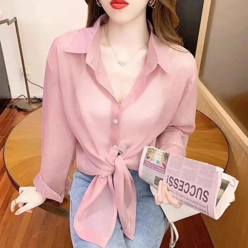 Summer Women Thin Shirts Loose Chiffon Long Sleeve Sun Protection Shirt Solid Korean Beach Holiday Ladies Tops. 