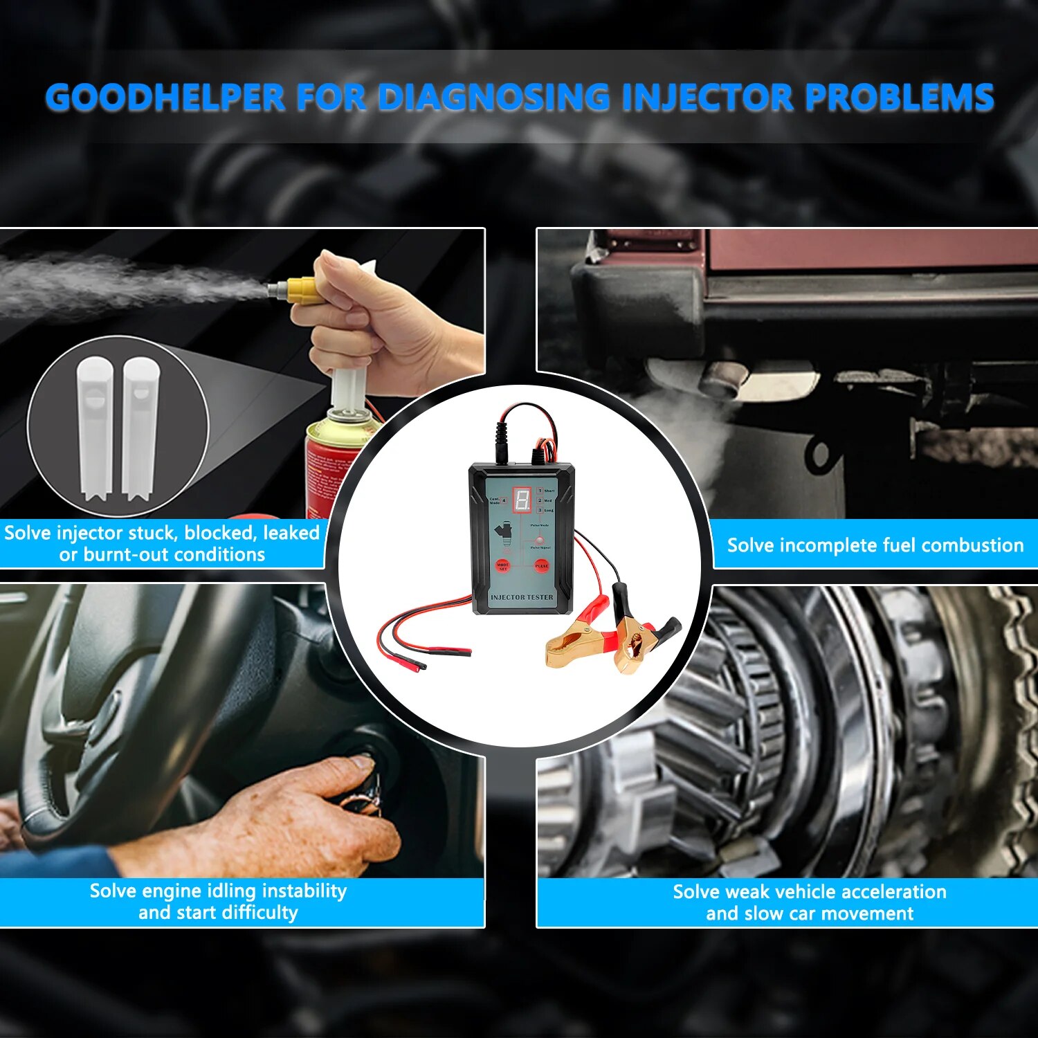 Upgraded Fuel Injector Tester & DIY Cleaning Tool - Test Two Injectors Simultaneously 8 Pulse Power Drive Modefuel Injector Test. 