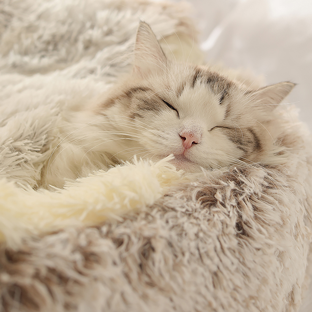 New Warm Dog Cat Bed Round Long Plush Cat's House Cave Pet Kitten Cushion Basket Sleepping Mat for Cats Small Dog Chihuahua Nest. 