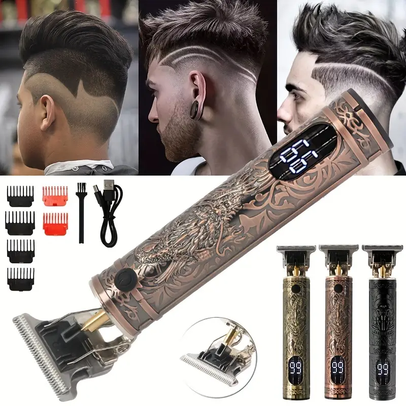 T-Blade Hair Clipper for Barbers - USB Rechargeable, Cordless Design, Precision Beard and Hair Trimming, Professional Engraving. 
