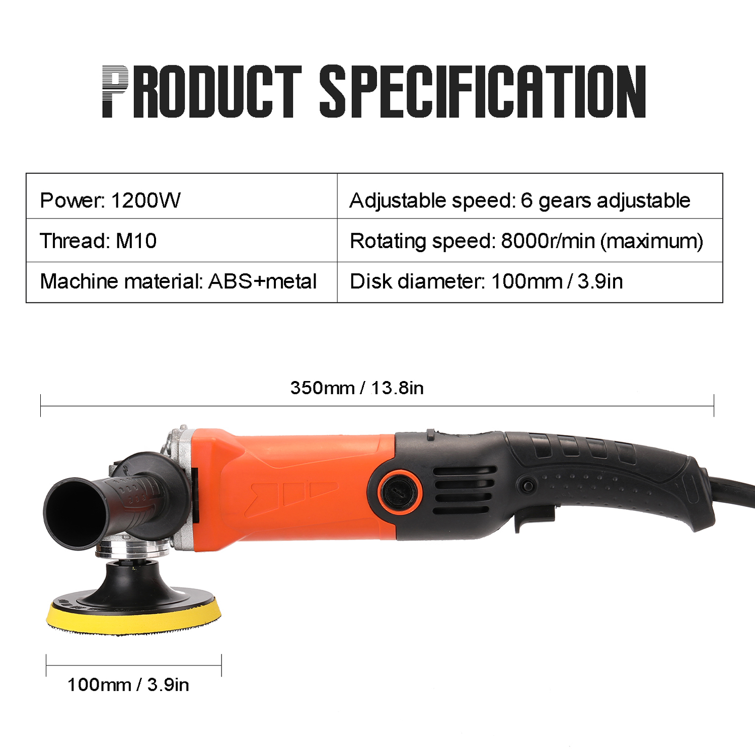 1200W 220V Automotive Polisher Adjustable Speed Car Electric Polisher Waxing Machine Automobile Furniture Polishing Tool. 
