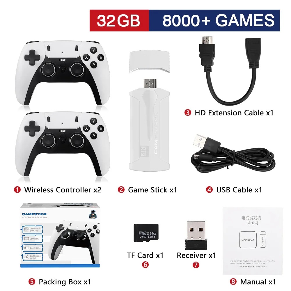 Video Game Sticks M8 Console 2.4G Dual Wireless Controller Game Stick 4K 20000 games 64GB Retro game For Dropshiopping Xmas Gift. 