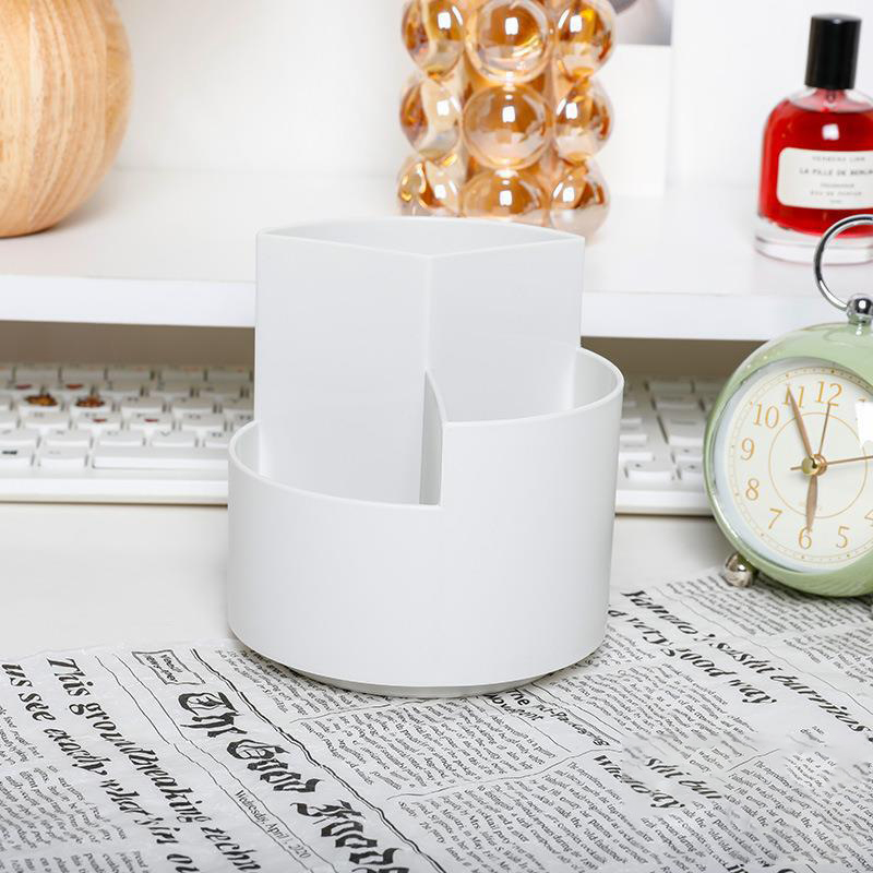 1pc Rotating Pen Holder, Office Student Desktop Pen Storage Box, Office Storage Three-hole Makeup Brush Box. 