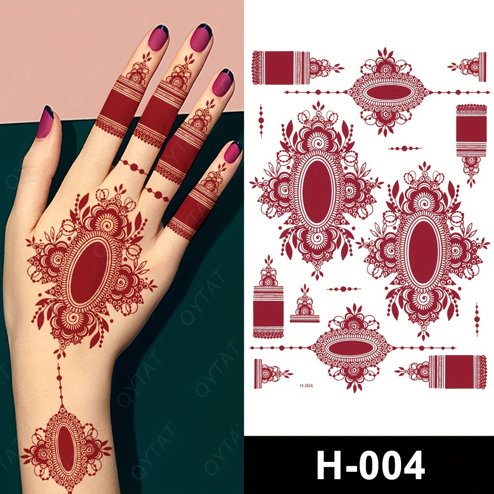 Red Lace Henna Tattoo Sexy Maroon Tattoo Stickers Waterproof India Mehndi Design Temporary Tattoos Finger Hand Tattoo For Women. 