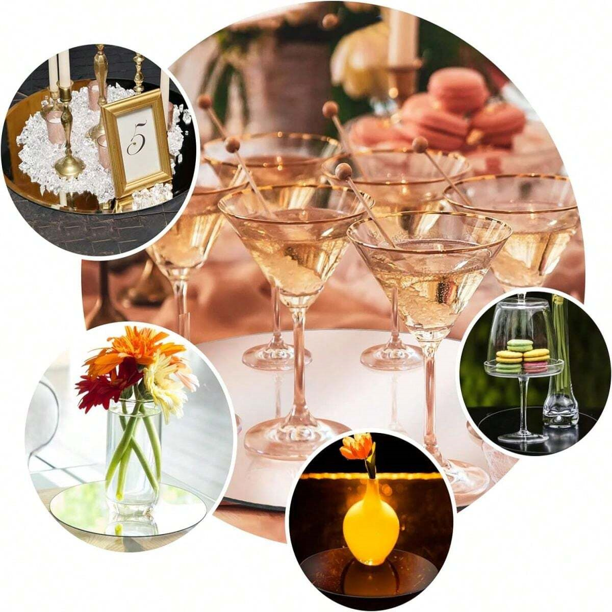 6PCS Acrylic Round Mirrors For Centerpieces Circle Mirrors Candle Plates For Wall Wedding Table Centerpieces Round Mirror Tray. 