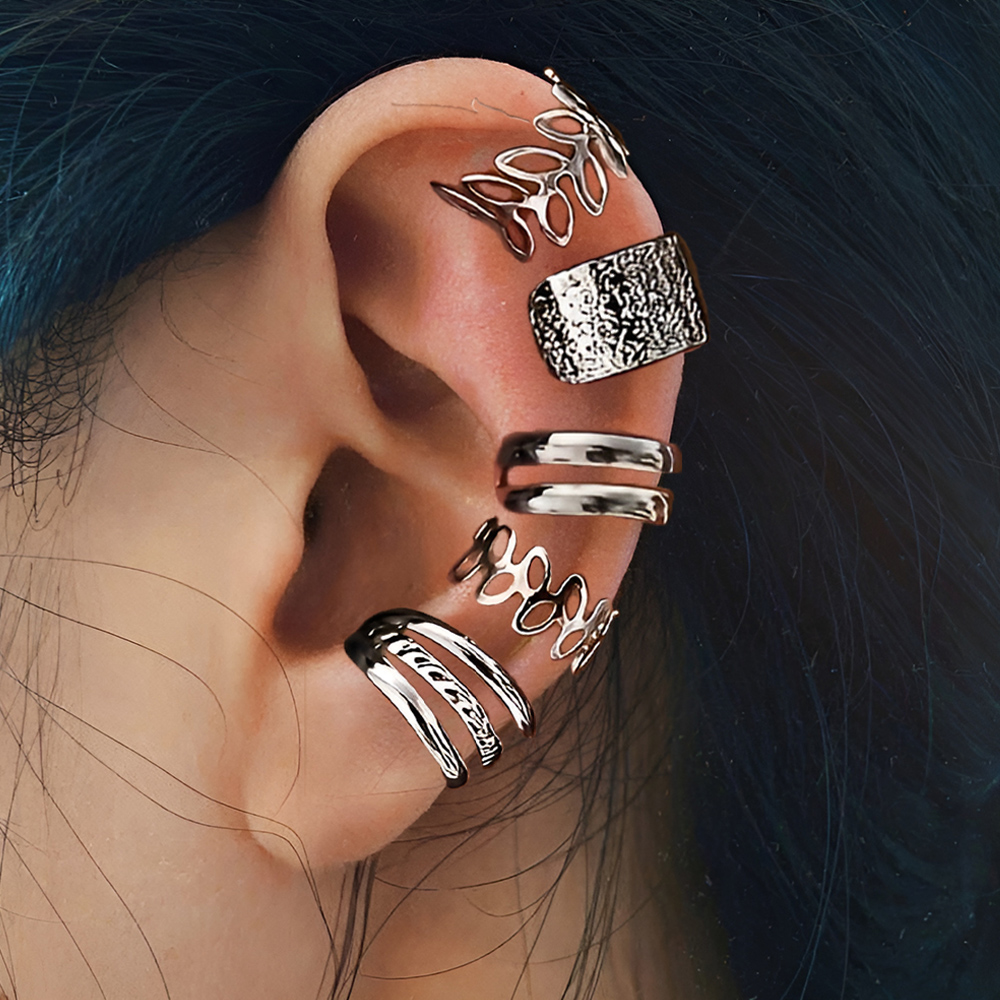 5-15pcs Simple Vintage Metal Clip Earrings Set for Women Teens Casual Hollow Leaf Fake Piercing Earring Jewelry Accessories Gift. 