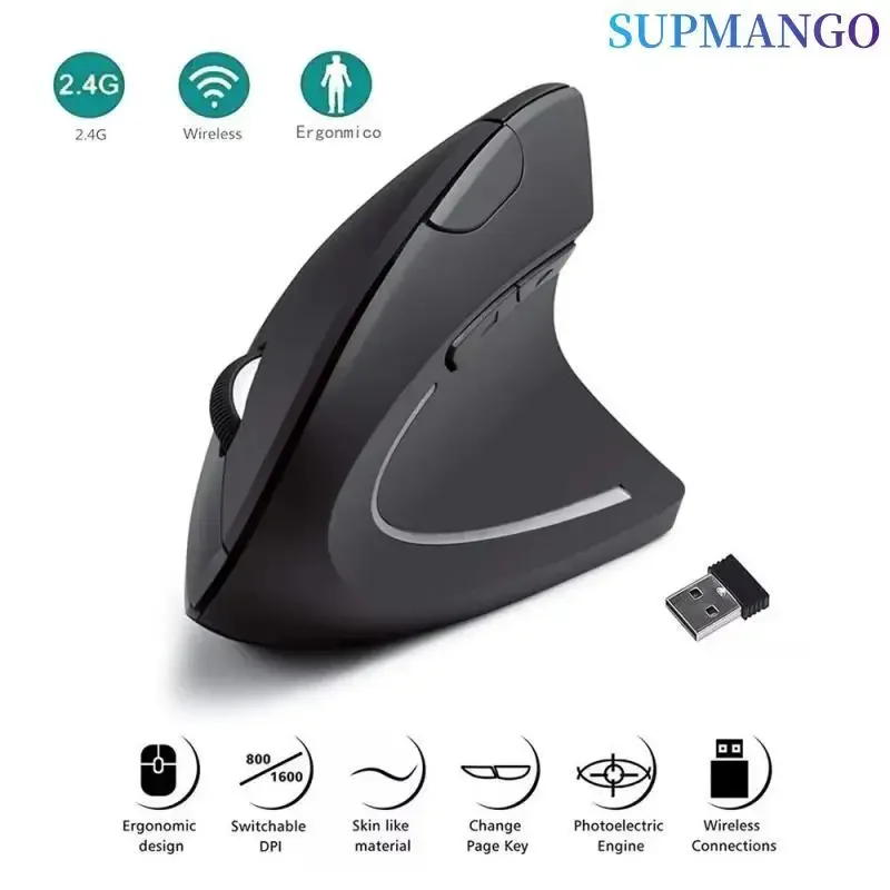 Vertical Mouse Ergonomic 2.4GHz Wireless Optical Mice 3 Adjustable DPI ...