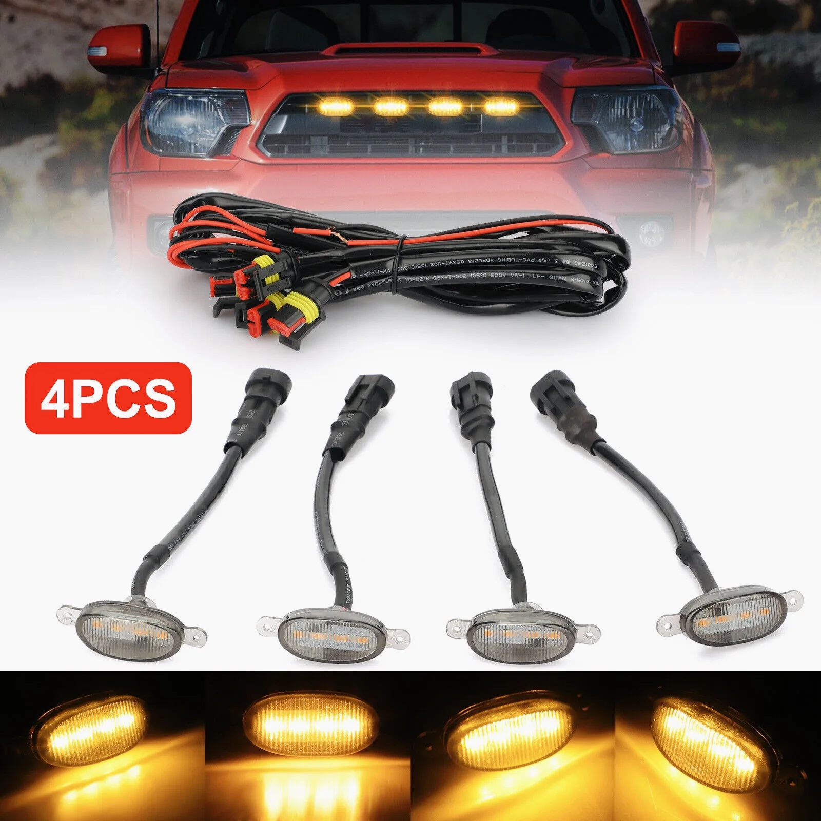 4x Smoked Lens Amber Car Light LED Front Grille Running Lights