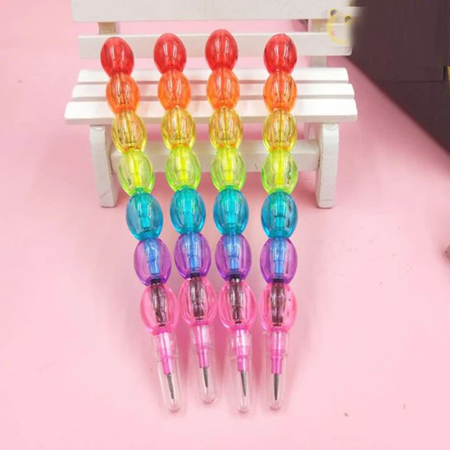 4 pcs Stackable Pencils Colored Bead Pencils Rainbow Buildable Pencil Writing Drawing Pencils Stationery Supplies Party Favors Non-sharpening Pencils. 