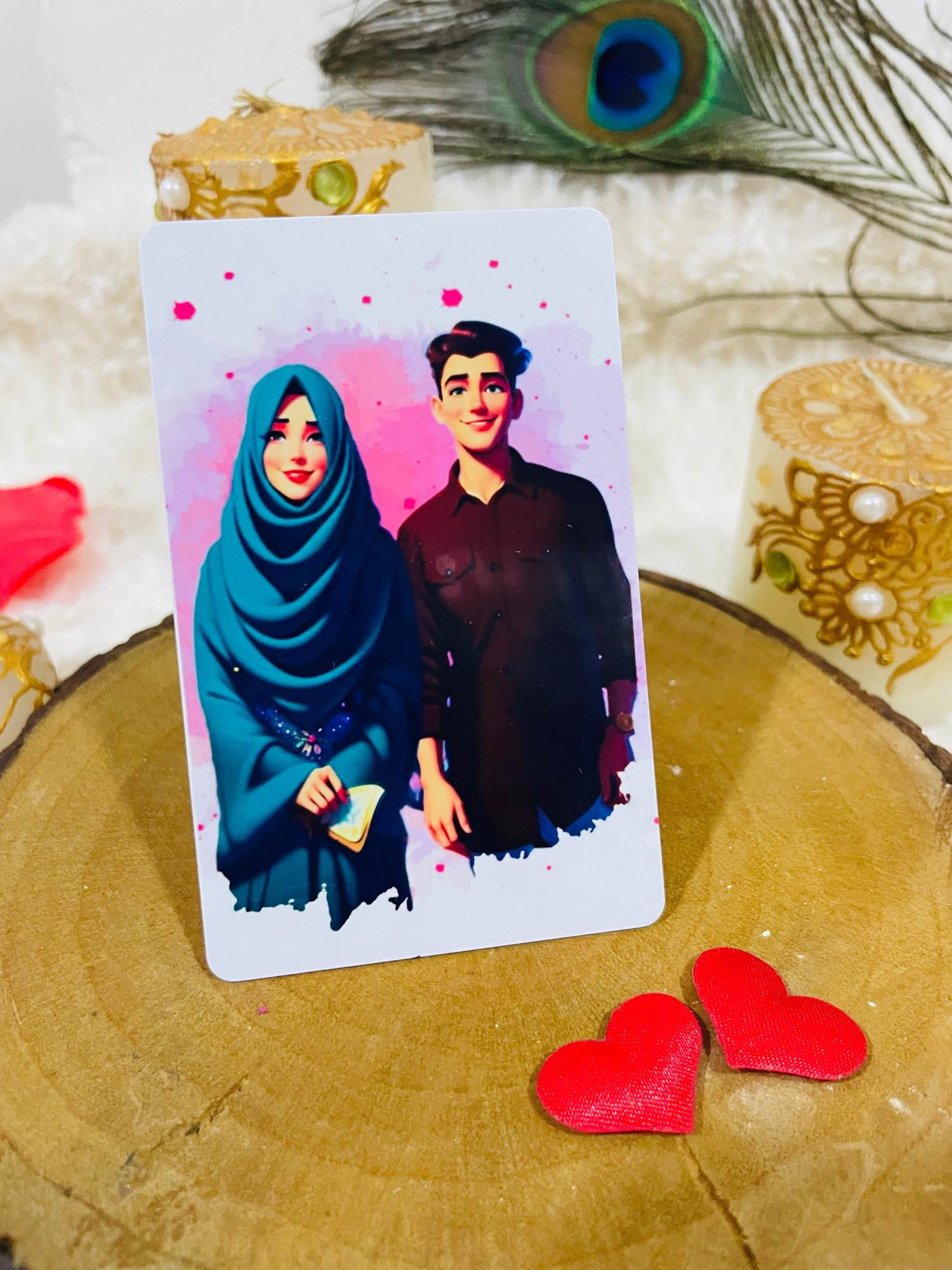 Customize love bank card with photos and text. 