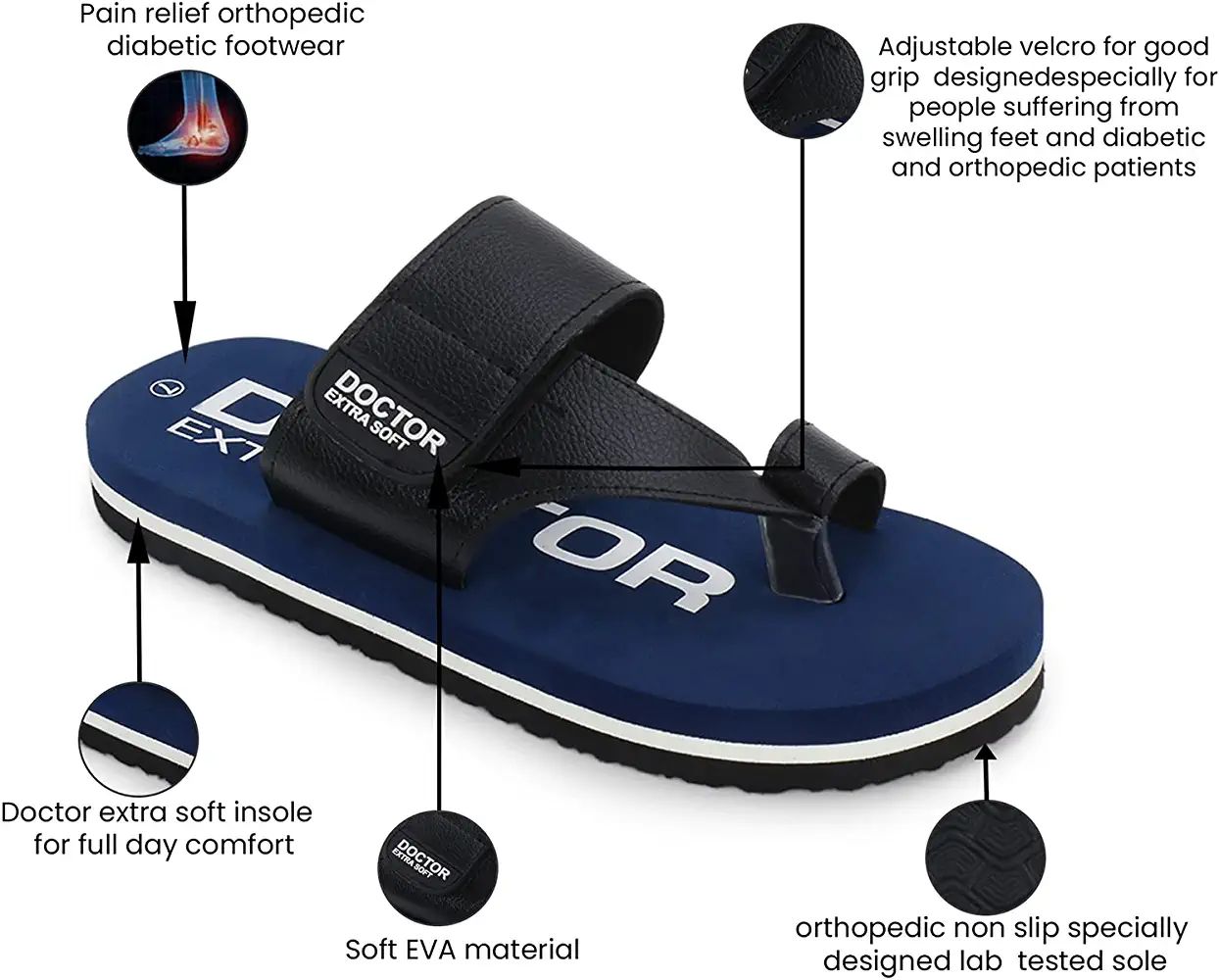 DOCTOR EXTRA SOFT One Toe Slippers for Men Care Orthopaedic Diabetic Dr Stylish House Flip-Flop and Thump Ring Slip on for Gents and Boys D-26. 