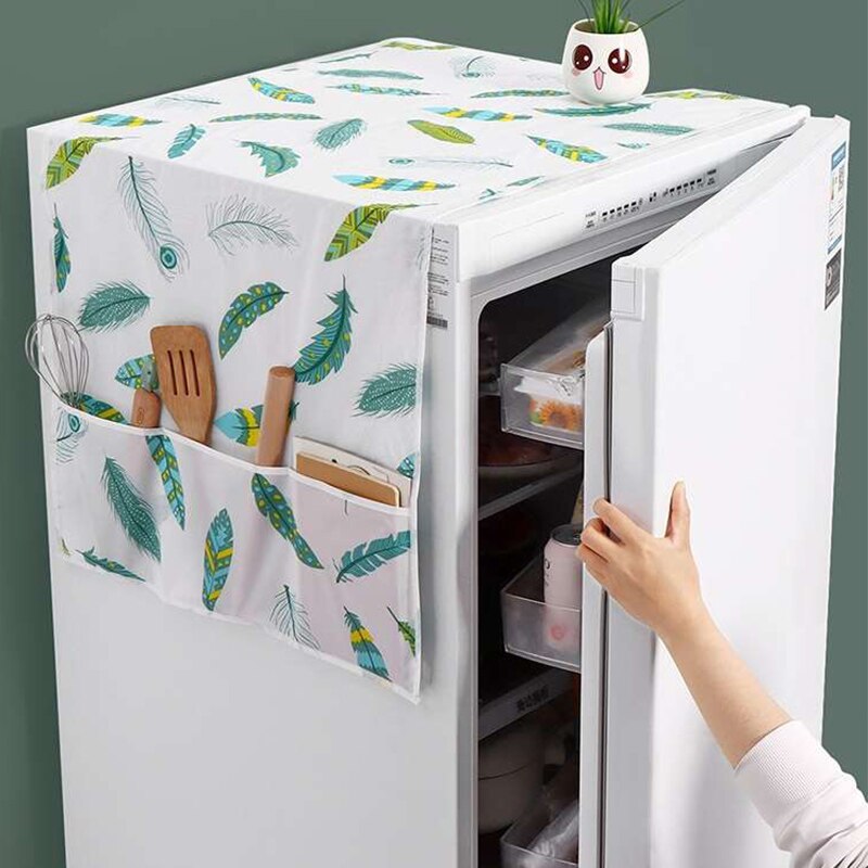 Refrigerator Dust Cover with Storage Bag Washable Printing Multi-purpose Household Washing Machine Cabinet Dust Protection Cover. 