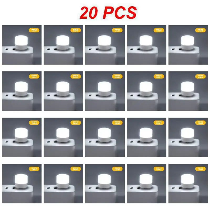 3~20PCS USB Plug Lamp 5V Mobile Power Charging Light Round Eye Protection Reading Night Light Portable Lighting. 