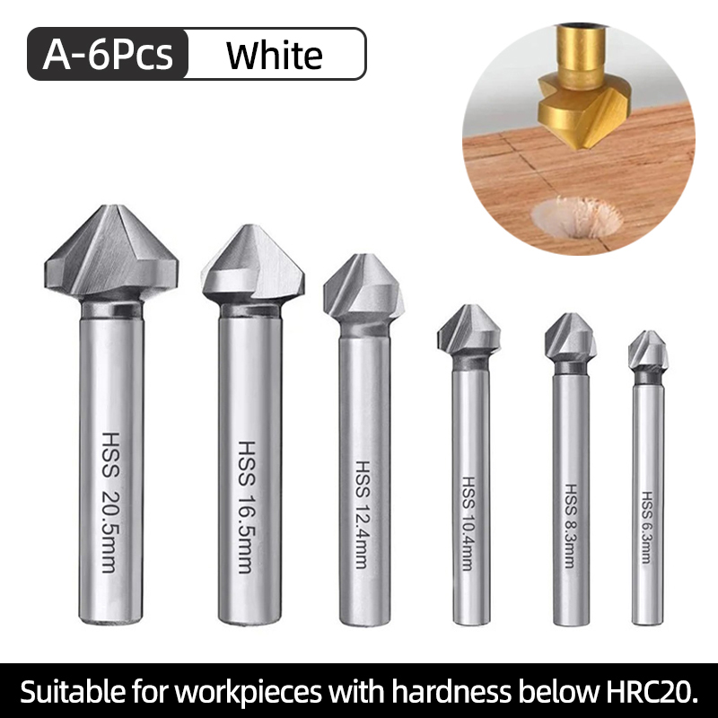 3 Flute Countersink Drill Bit Set HSS Titanium 90 Degree Chamfer Cutter ...
