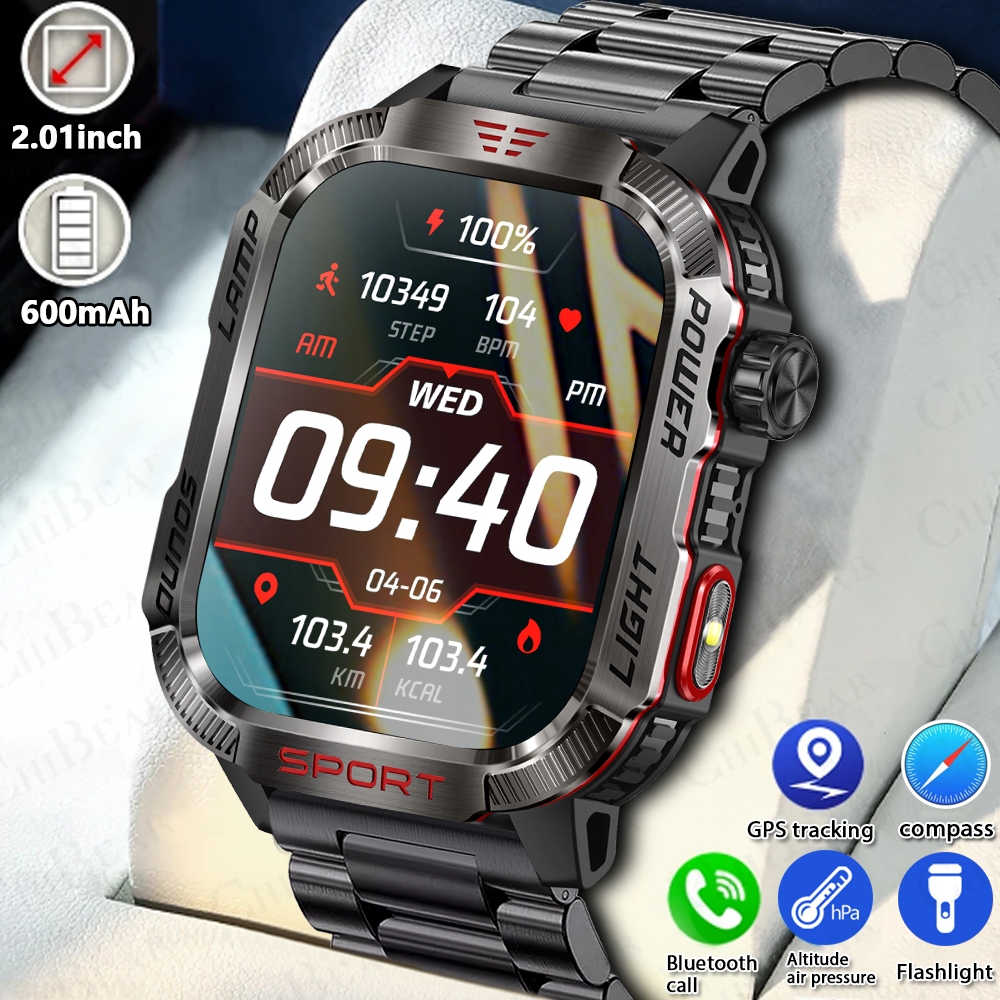 ChiBear 2024 New Men's Outdoor Military Compass GPS Smartwatch Flashlight 600 mAh 100+ Sport Mode Smart Watch For Huawei xiaomi