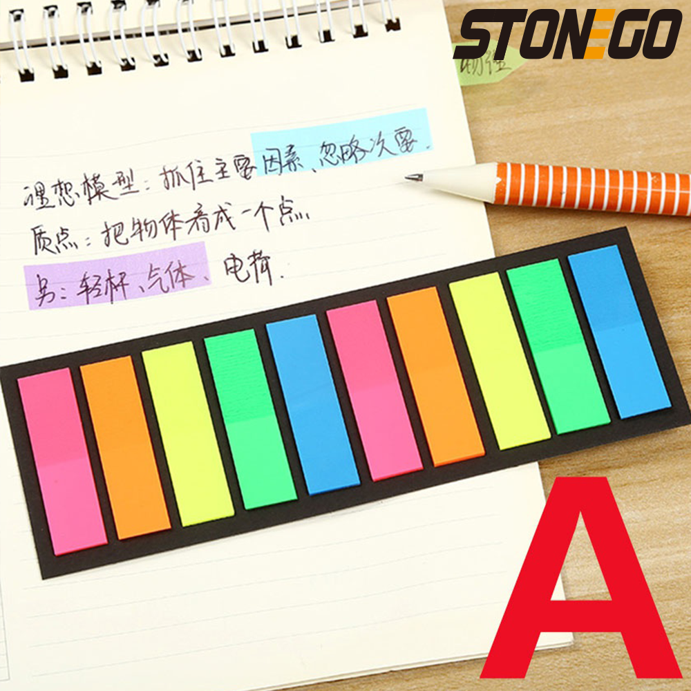 STONEGO 200 Sheets Fluorescence Self Adhesive Memo Pad Sticky Notes Bookmark Marker Memo Sticker Paper Student office Supplies. 