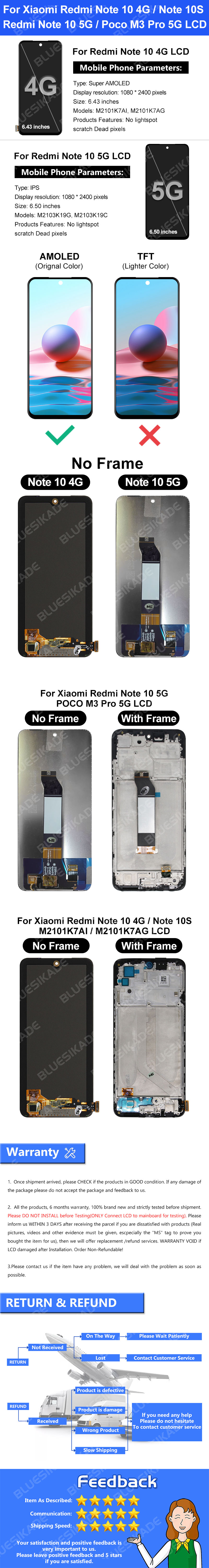 OLED For Xiaomi Redmi Note 10 4G Display Note 10S LCD M2101K7AI