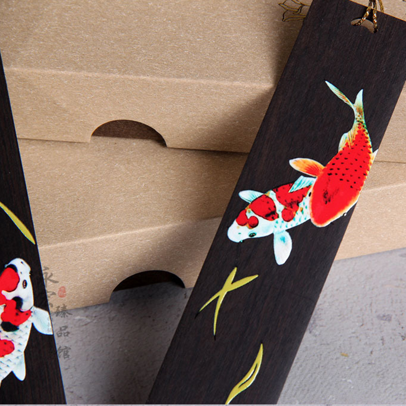 Chinese Style Retro Painted Koi Carp Wooden Bookmark Tassel Pendant Creative Book Mark Students Supplies Stationery Accessories. 